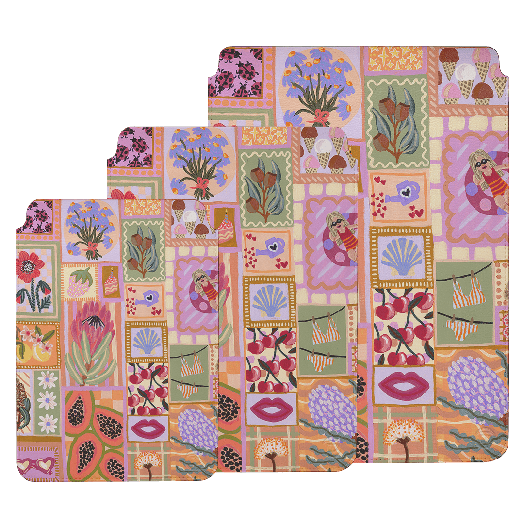 Summer Themed Laptop & iPad Sleeve with Postcard Design - Lightweight Protective Case for MacBook, iPad Pro, Air - Perfect for Travel, Office & School Use