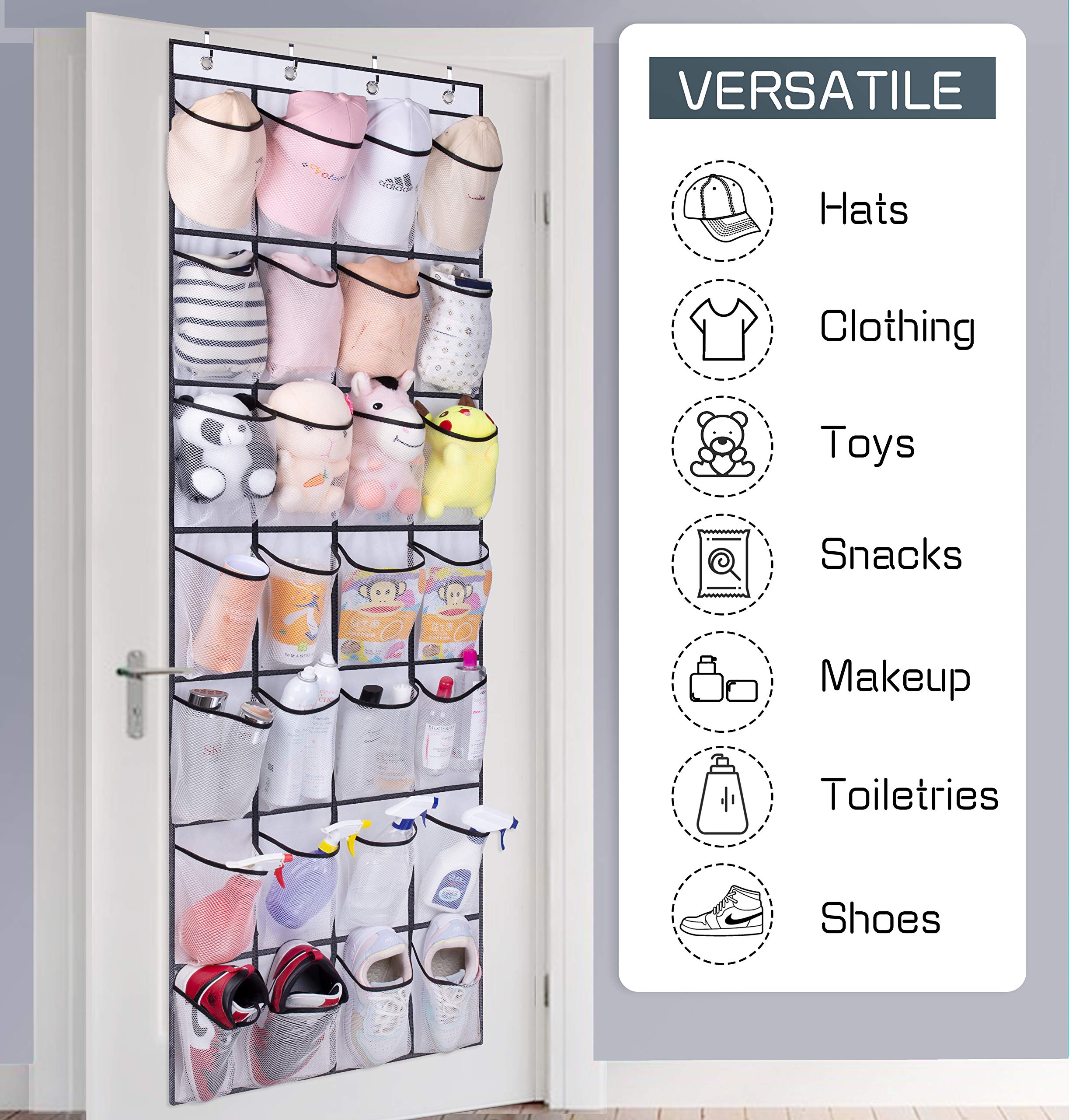 AOODA 28 Large Mesh Pockets Over The Door Shoe Organizer - Space Saving Hanging Shoe Rack for Sneakers, Sandals & Flip Flops - Perfect for Closet, Bedroom, Dorm & Entryway Storage (White)