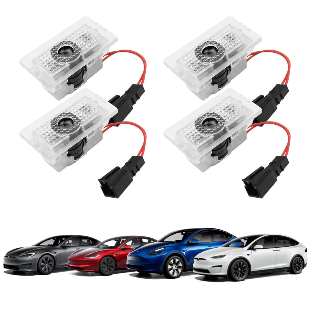 Premium LED Ghost Shadow Car Door Lights for Tesla - Ultra-Bright Tesla Logo Projector Welcome Lights with 3-Year Warranty (White, 2-Pack + Free Microfiber Towel) - Perfect for Nighttime Safety & Custom Tesla Accessories