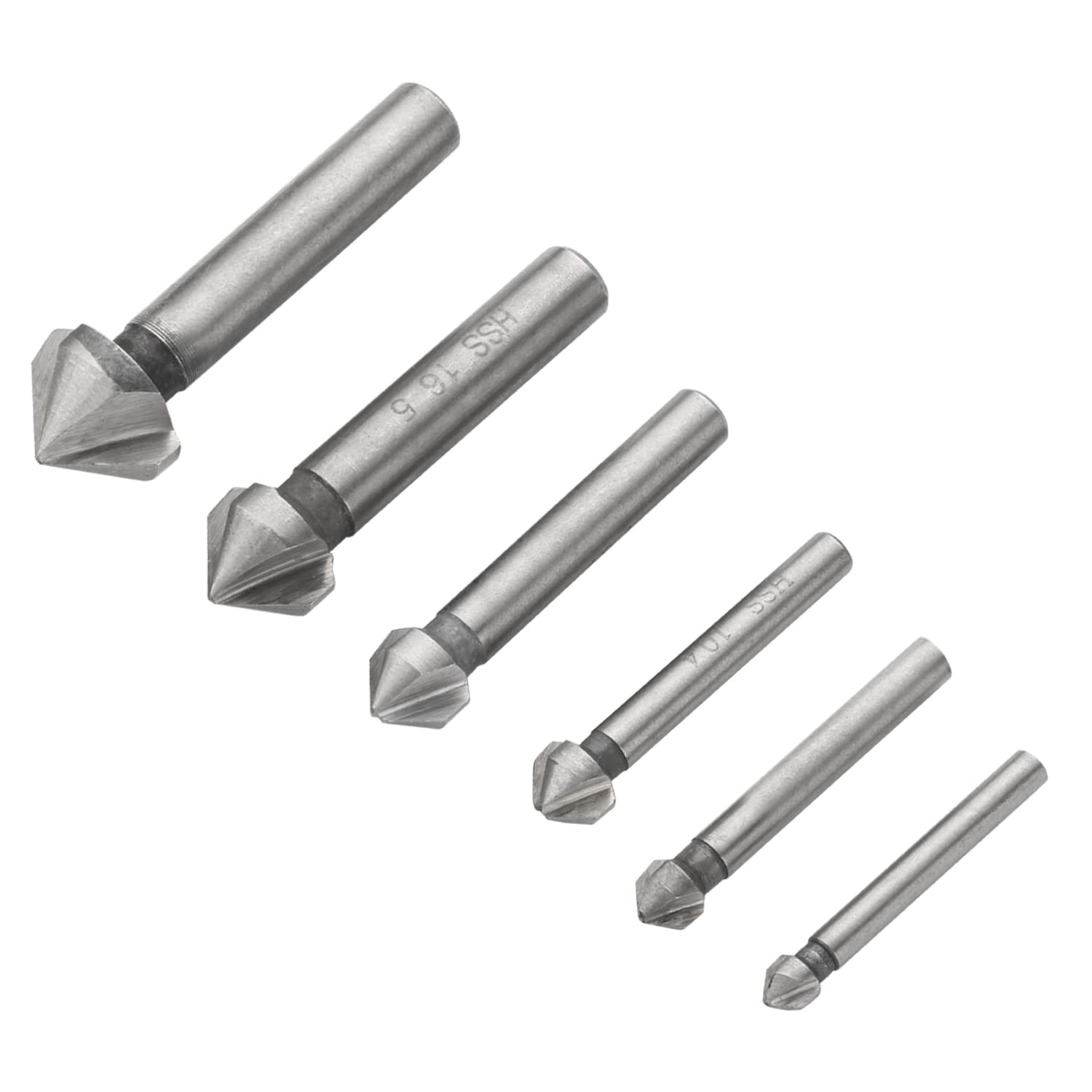 90 Degree 3 Flute HSS Countersink Cutter - Coated Chamfer Cutter End Mill Drill Bits Set (6-Piece) - Perfect for Metalworking, Woodworking & DIY Projects