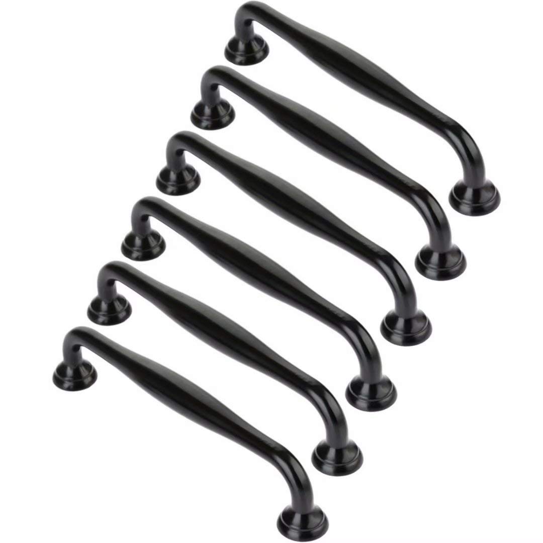 Black Cabinet Handles & Drawer Pulls - 6 Pack Durable Zinc Alloy Minimalist Cupboard Door Handles for Kitchen Cabinets, Dressers & Home Decor (128mm) - Perfect for Modern Kitchen Remodeling & Furniture Upgrades