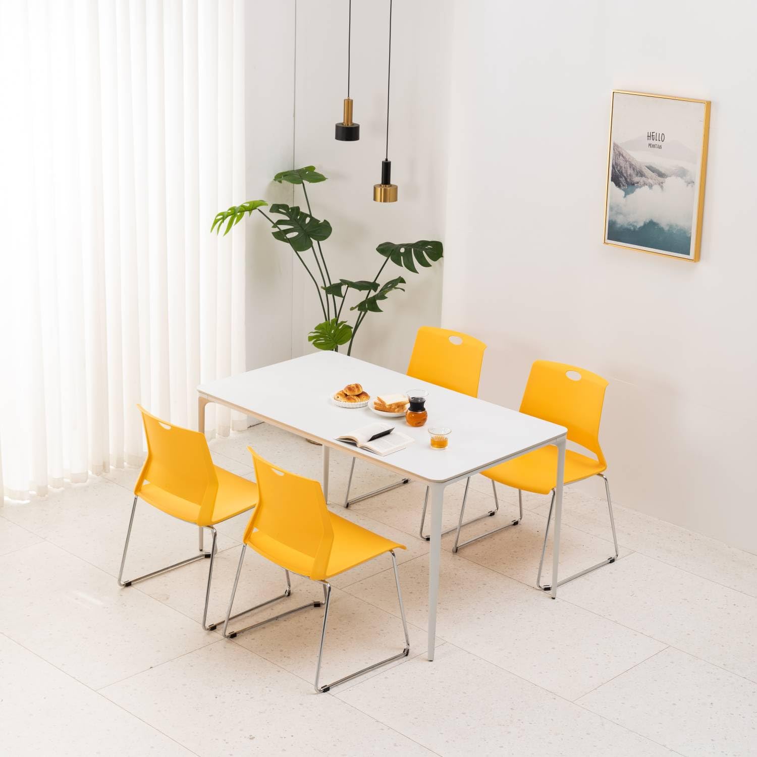 4-Pack Stackable Plastic Chairs for Office Waiting Room, Reception & Meeting Areas - Durable Guest Seating for Lobby, Conference Rooms & Events - Bright Yellow Commercial Chairs (Perfect for Offices, Hospitals, Schools & Public Spaces)