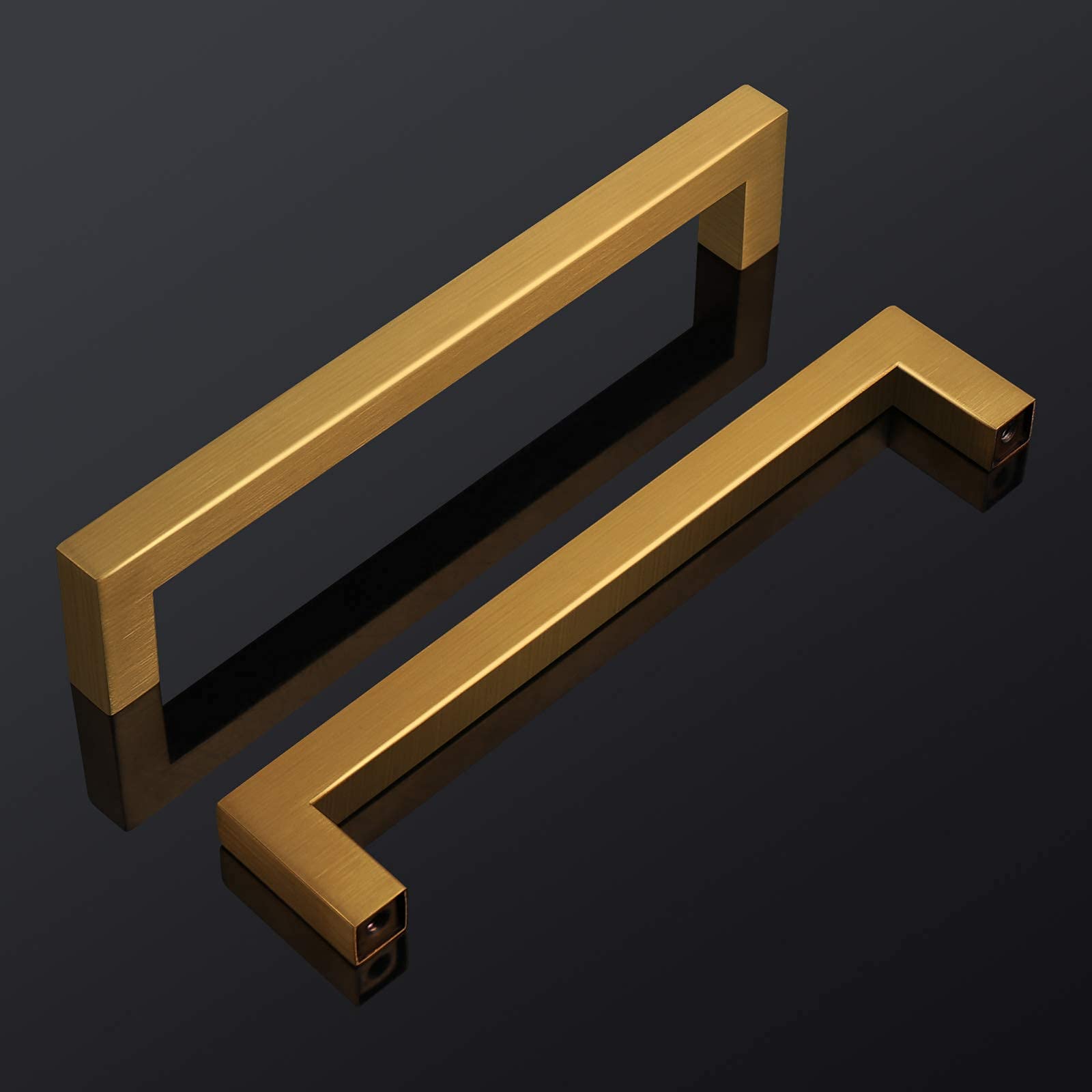 1 Pack (6 1/4 inch / 160mm) Gold Square Corner Bar Cabinet Handles - Stainless Steel Door & Drawer Pulls for Kitchen Cupboards - Modern Hardware for Cabinets, Dressers & Furniture (Set of 1)