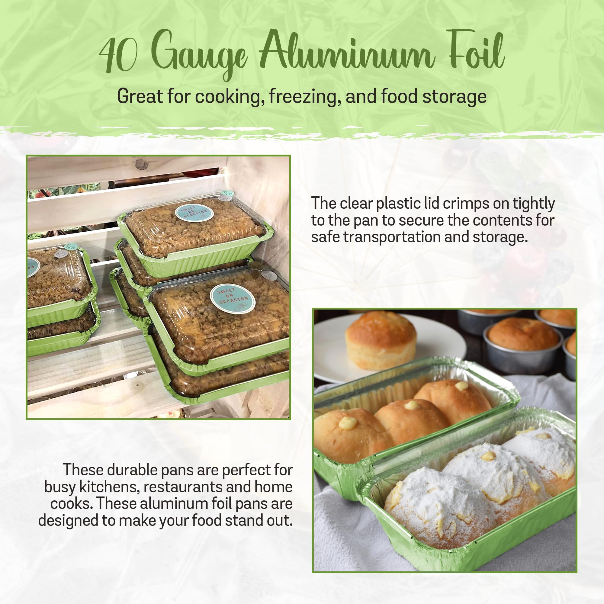 KitchenDance 1.5 lb Mini Aluminum Pans with Lids - Heavy Duty Colored Foil Deep Takeout Containers - Disposable Baking Pans for Cooking, Freezing, Meal Prep & Food Storage - 1000 Pack Green - Perfect for Parties, Catering & Home Kitchen Use