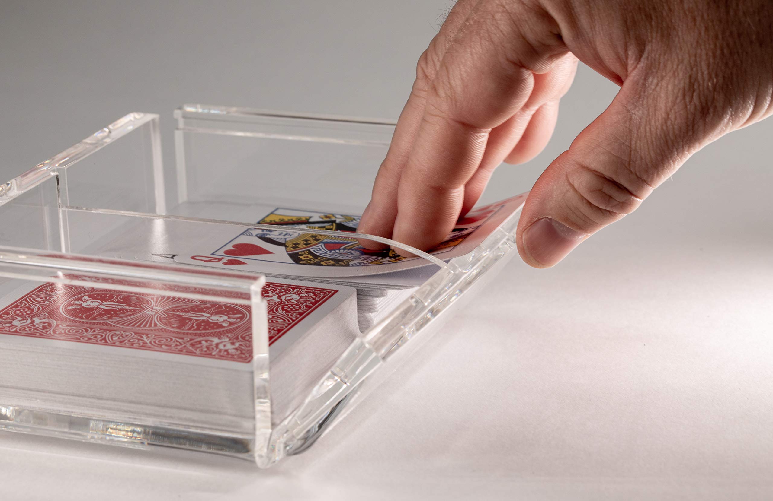 Acrylic Canasta Card Holder Tray with 2 Decks of Playing Cards - Sliding Lid & Revolving Base for Organized Card Storage - Perfect for Game Nights, Casino Parties & Family Gatherings