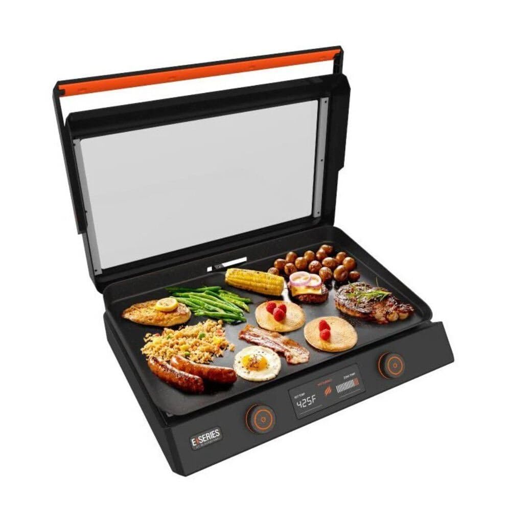Blackstone 22-Inch Electric Griddle - 1200W Non-Stick Ceramic Titanium Coated Stainless Steel Tabletop Griddle with EZ-Touch Control Dial, LCD Display & Removable Glass Hood - Perfect for Indoor Cooking, Breakfast, Pancakes, Burgers & Family Gatherings