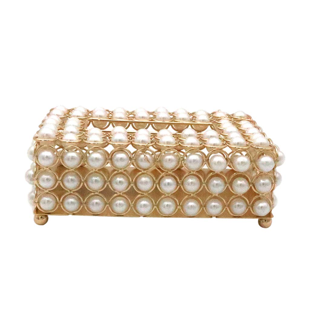 FAKEME Pearl Tissue Box Cover - Elegant Decorative Storage for Tissues | Perfect for Bedside, Nightstand, Office, Kitchen Desk, Restaurant & Car