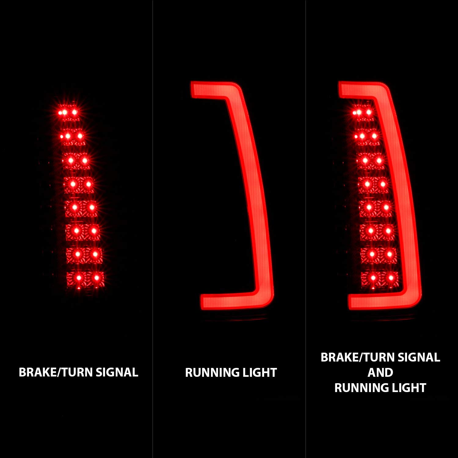AmeriLite LED Tail Lights for 1988-1999 Chevy GMC C/K Truck, Blazer, Tahoe, Suburban, Yukon, Escalade - Dark Black C-Type Tube Design (Pair) - Perfect for Night Driving and Custom Truck Upgrades