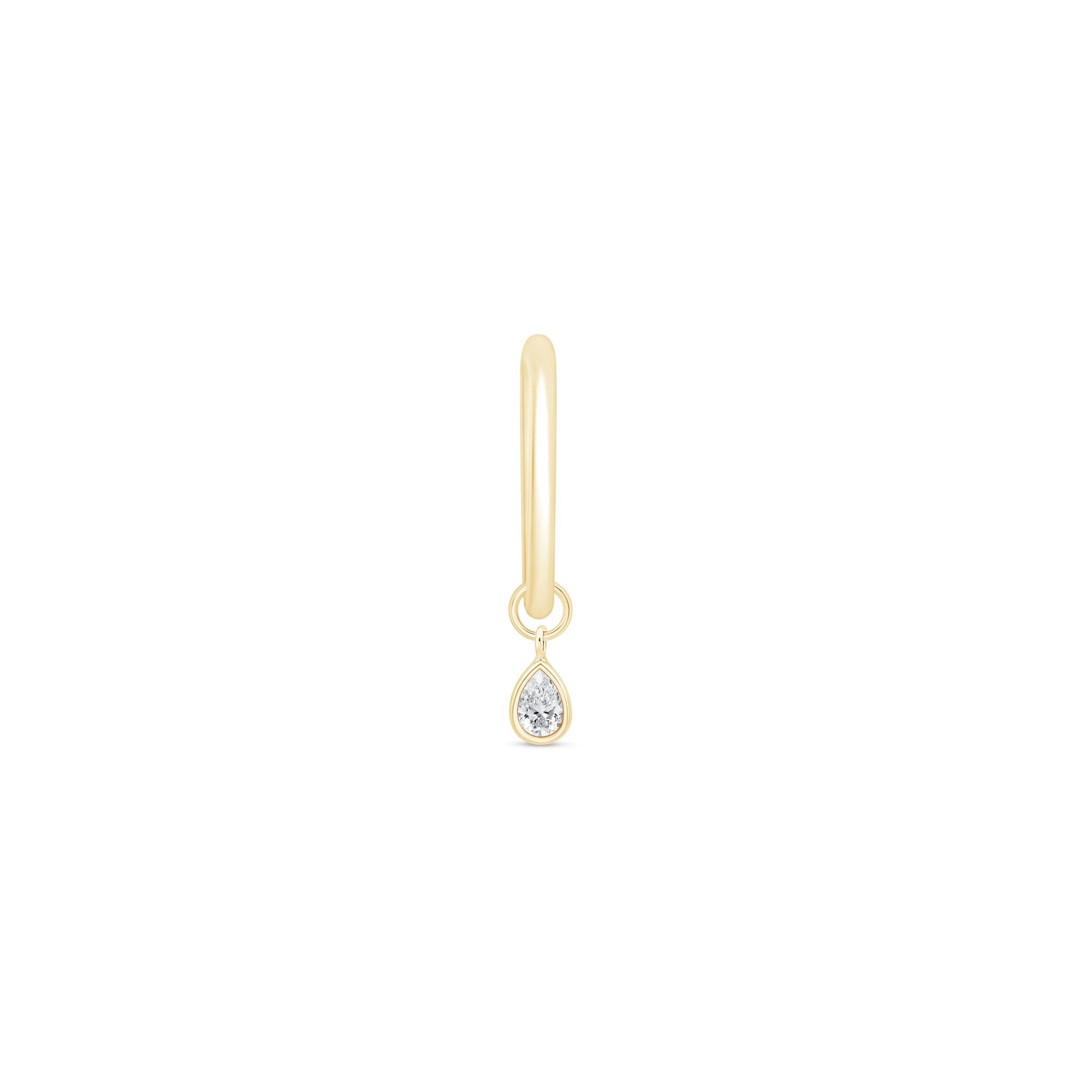 14k Solid Yellow Gold Hoop Earrings with Bezel Set Teardrop Charm - Elegant Dangling Jewelry for Women, Perfect for Parties, Weddings & Everyday Wear
