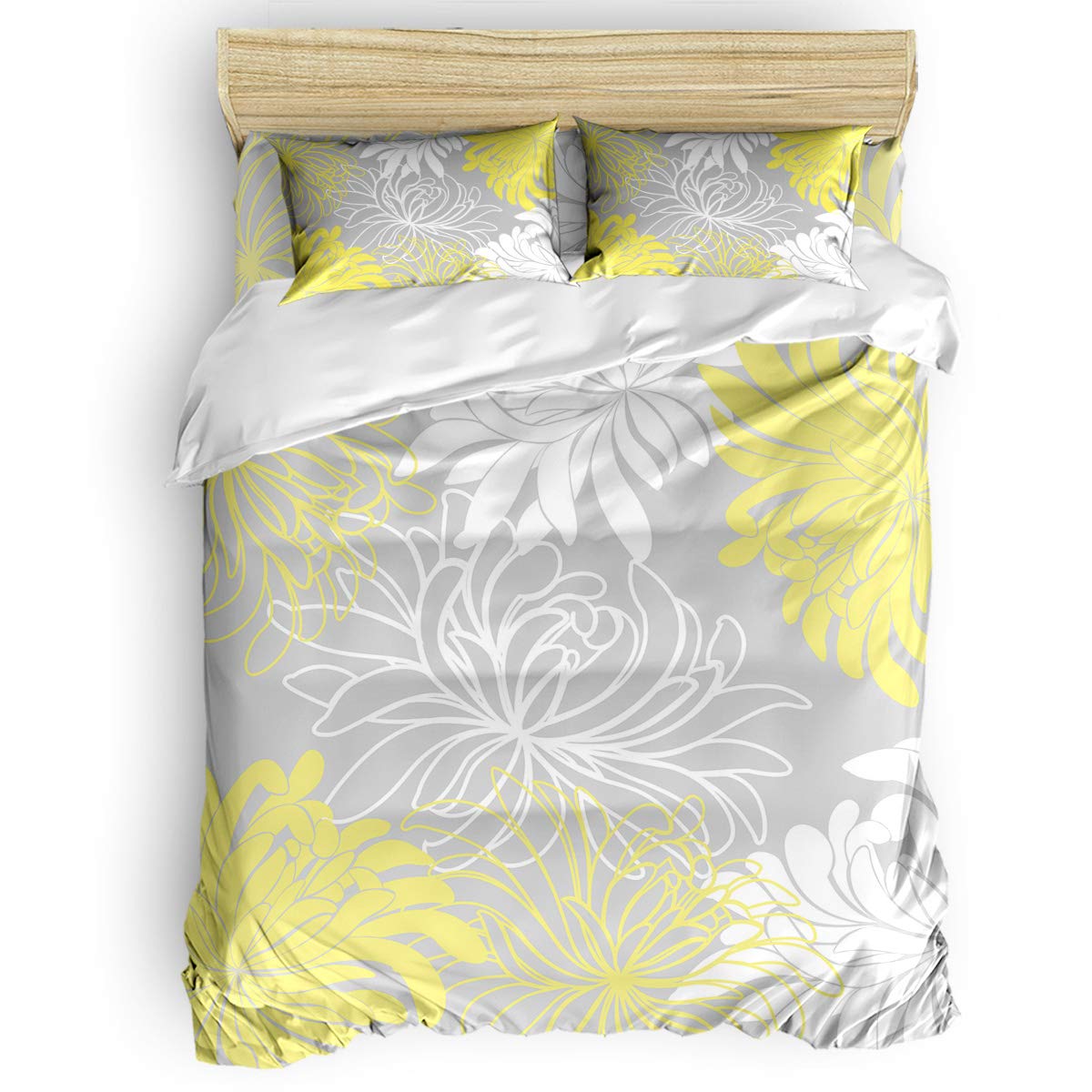 Abstract Yellow Flower Duvet Cover Set - 4 Piece Queen Size Bedding Set (1 Duvet Cover, 1 Flat Sheet, 2 Pillowcases) - Soft Microfiber for Adults & Kids - Lightweight & Breathable for All Seasons - Perfect for Bedroom Decor, Guest Room, Dorm, or Vacation Home