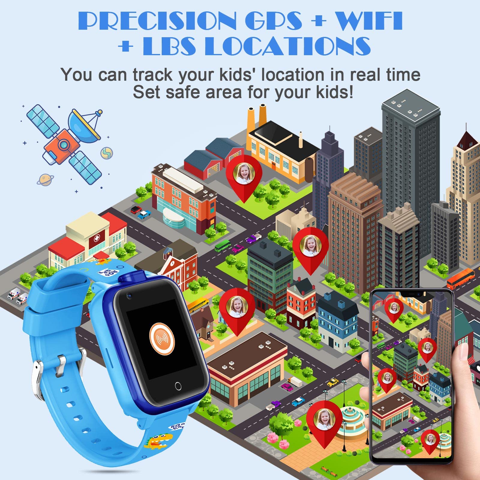 **4G GPS Smart Watch for Kids - Waterproof Children's Tracker with Dual Camera, Call/SOS, 2 Cartoon Straps - Perfect Birthday & Christmas Gift for Boys & Girls Ages 3-12 (Blue) - Ideal for School Safety, Outdoor Adventures & Parental Monitoring**