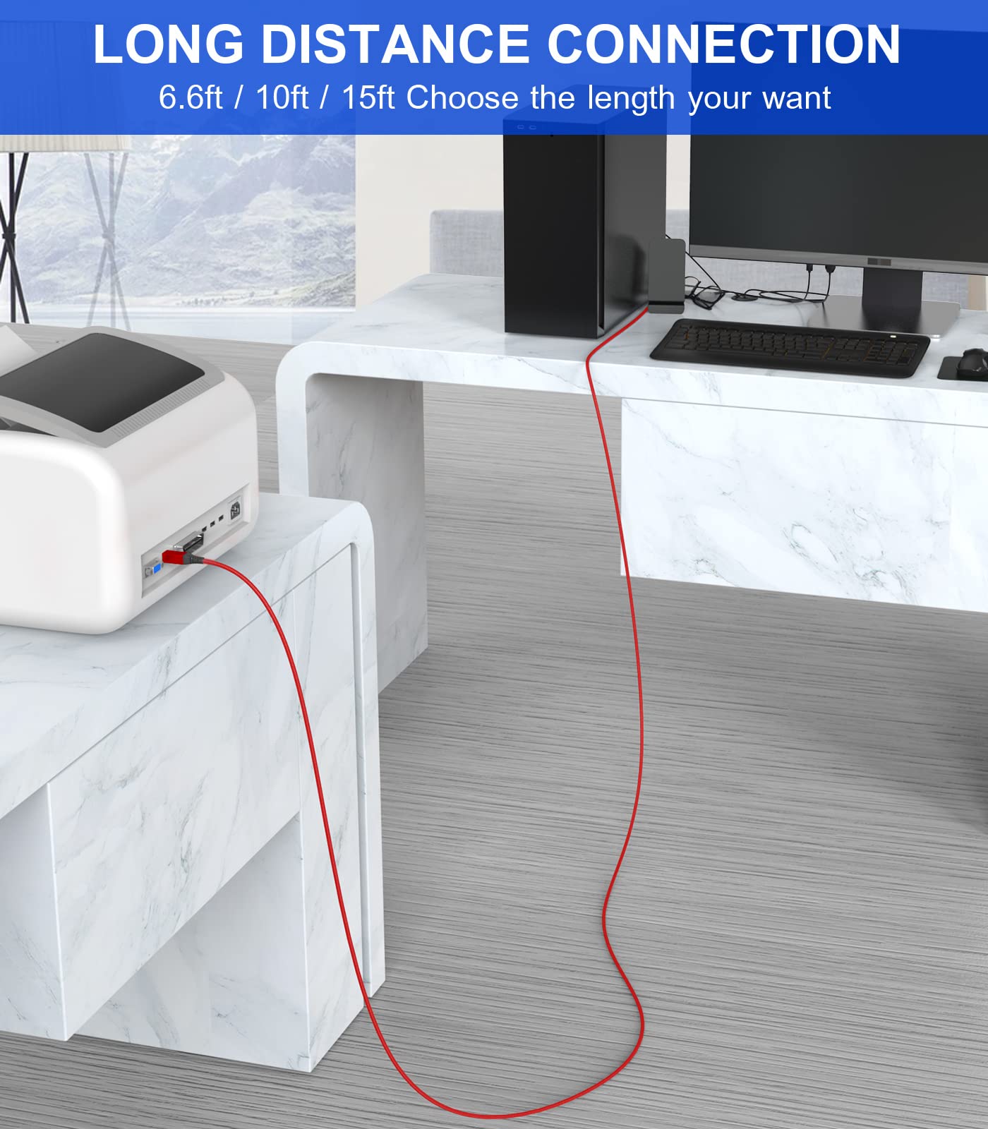 10ft USB 2.0 Printer Cable - High Speed USB A Male to B Male Scanner Cord Compatible with HP, Canon, Dell, Epson, Lexmark, Xerox, Samsung Printers - Durable & Reliable for Home Office Printing & Scanning (Red)