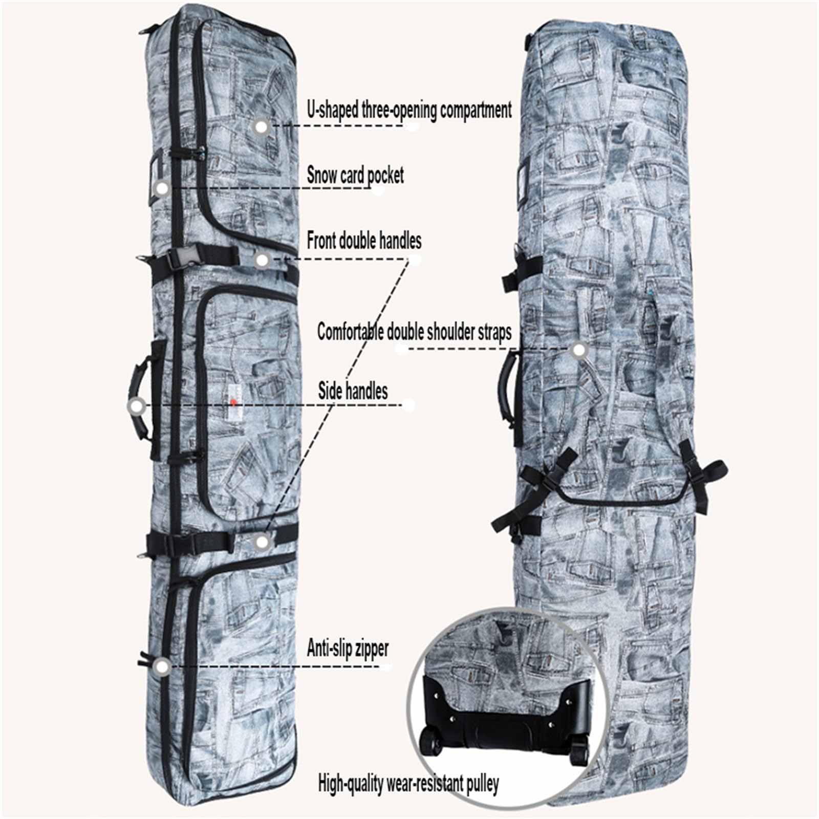 **Premium Padded Snowboard Bag with Wheels - Double Rolling Ski Travel Bag for Single Snowboard, Boots, Helmet & Clothes - Foldable & Durable for Air Travel & Winter Sports**    *Perfect for Air Travel, Ski Trips, Snowboarding Vacations & Gear Protection*