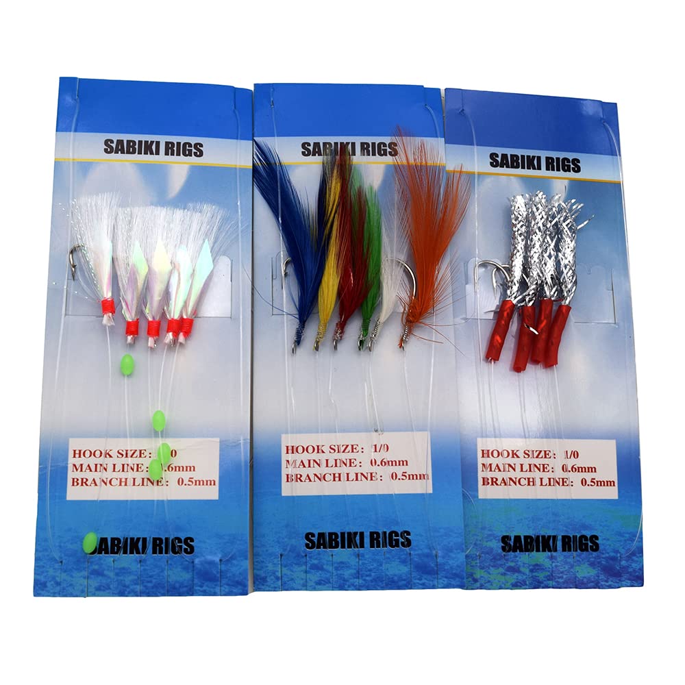 Sabiki Rigs Fishing Lures with Glow Beads & High Carbon Hooks - Saltwater & Freshwater Bait Rigs for Surf, Pier, and Boat Fishing