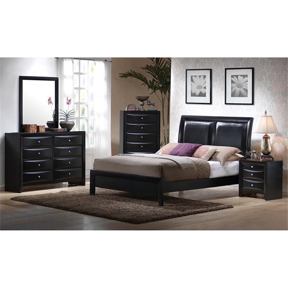 BOWERY HILL 2 Drawer Nightstand with Tray - Black and Silver Modern Bedside Table for Bedroom, Living Room & Guest Room Storage