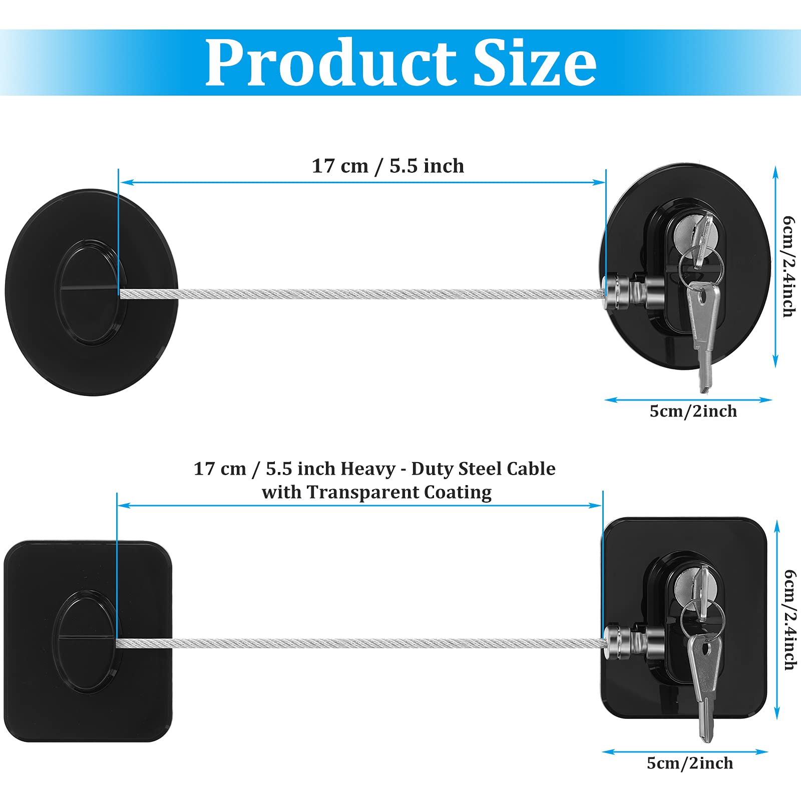 4-Piece Refrigerator Lock Set with 8 Keys - Child Safety Locks for Fridge, Freezer, Cabinets, Drawers & Toilet Seats - Durable Black Kitchen Appliance Security for Homes with Kids & Pets