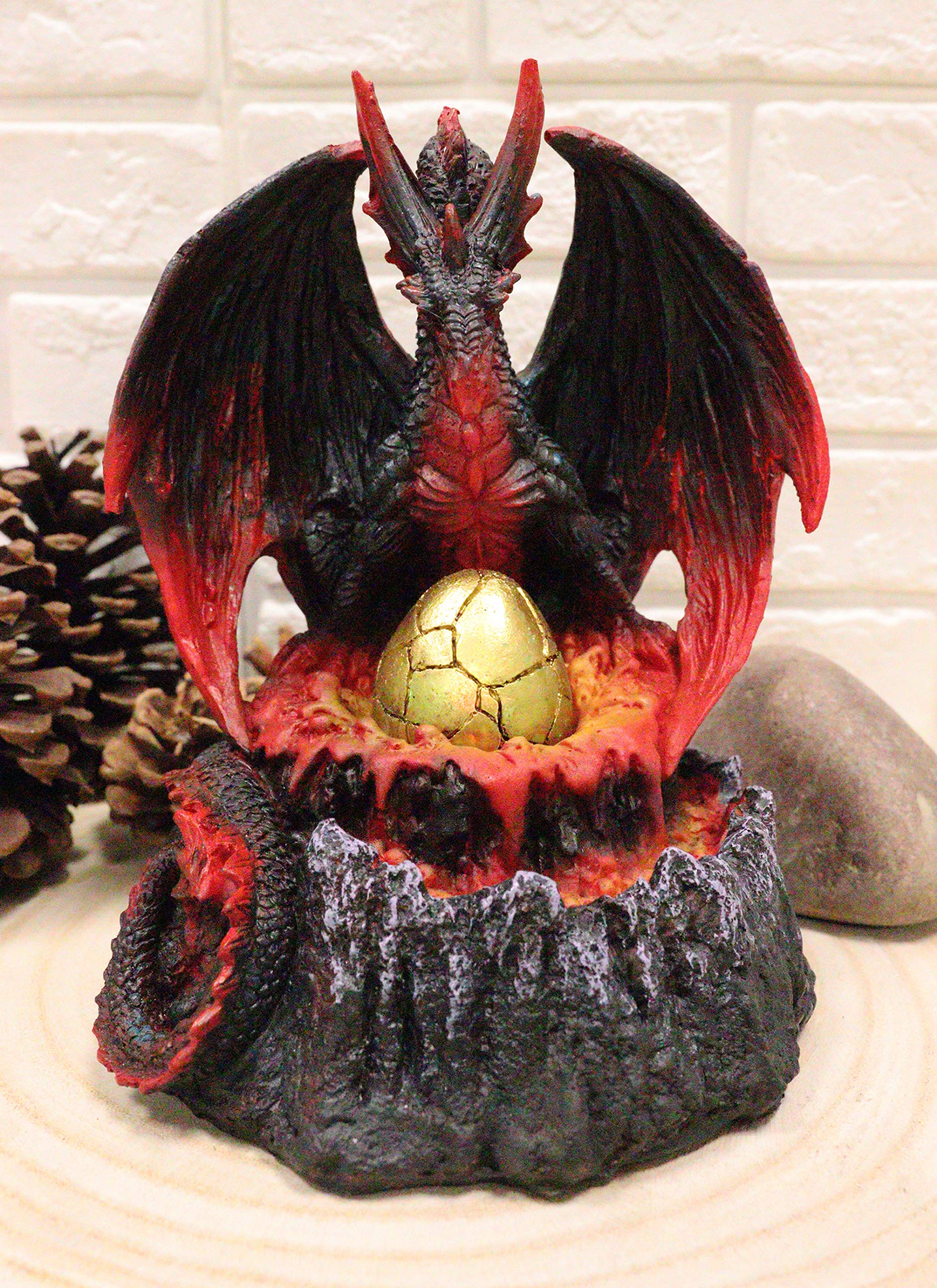 Ebros Hell Fire Pit Inferno Volcano Dragon Mother LED Night Light Egg Figurine - D&D Fantasy Decor, Collectible Sculpture for Home, Gaming Room & Outdoor Party Decorations