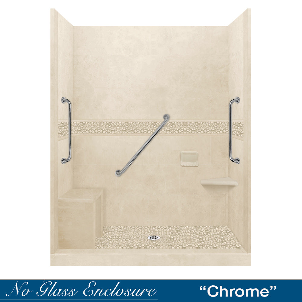 Freedom Pebble Desert Sand 60-Inch Alcove Shower Enclosure Kit - Waterproof Bathroom Upgrade for Small Spaces, Perfect for Apartments & Modern Homes