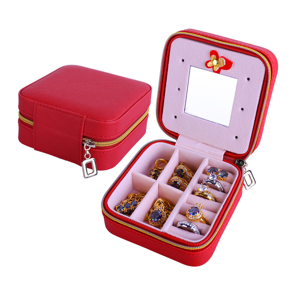 Women's Jewelry Organizer Box - PU Leather Travel Makeup Case with Mirror & Zipper - Perfect for Travel, Home Storage & Gift Giving
