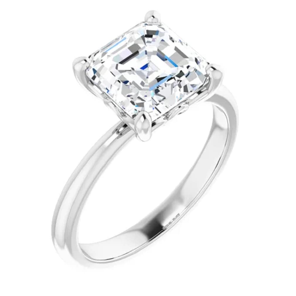 10K Solid White Gold Handmade Engagement Ring - 2.0 CT Asscher Cut Moissanite Diamond Solitaire Wedding Band for Women - Perfect for Proposals, Anniversaries & Bridal Jewelry Gifts