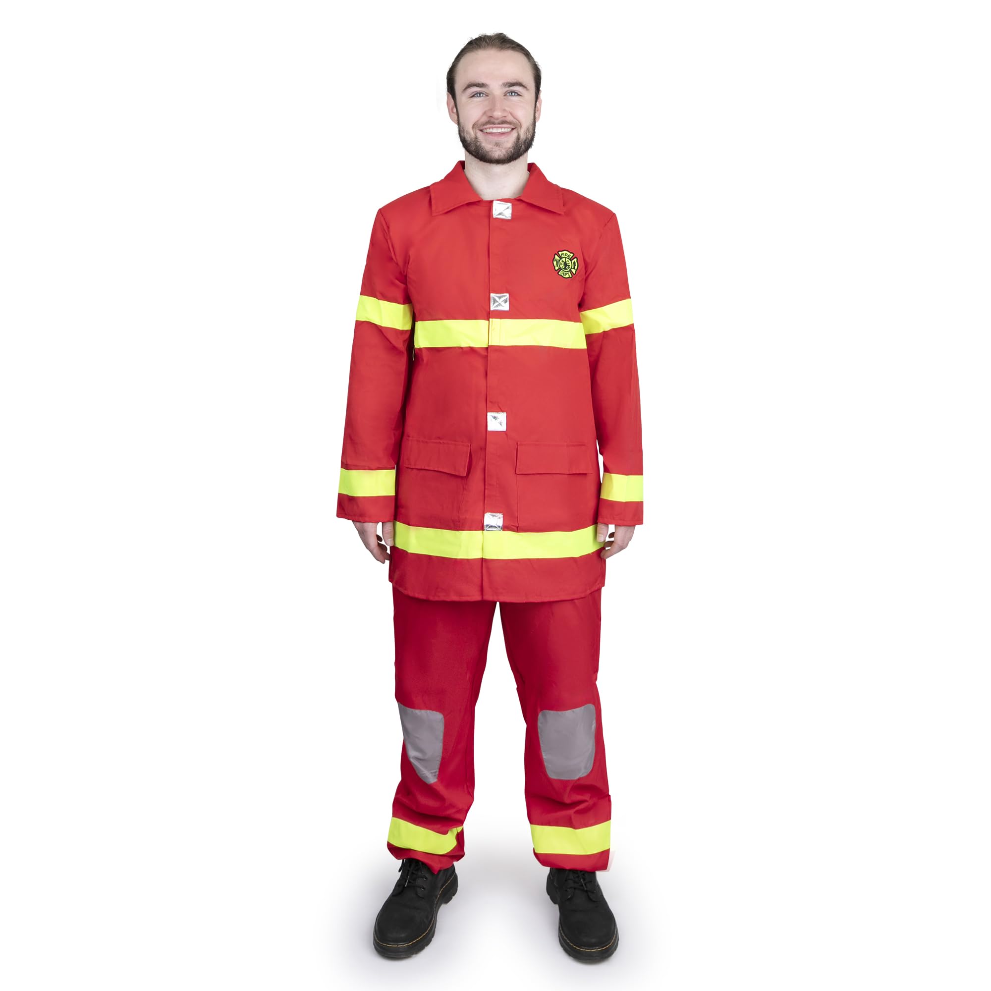Firefighter Costume for Adults - Red Fireman Outfit for Men - Halloween, Cosplay & Costume Parties