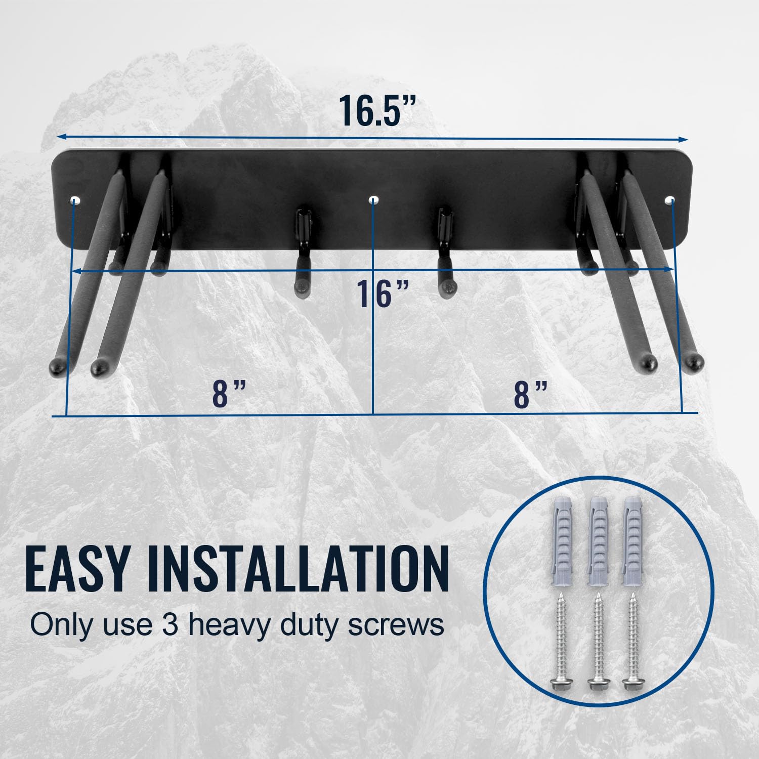 Wall Mount Ski & Snowboard Storage Rack - Heavy Duty 8-Pair Metal Hooks Organizer for Garage, Basement or Entryway - Indoor/Outdoor Sports Equipment Organization System (Perfect for Winter Gear Storage)