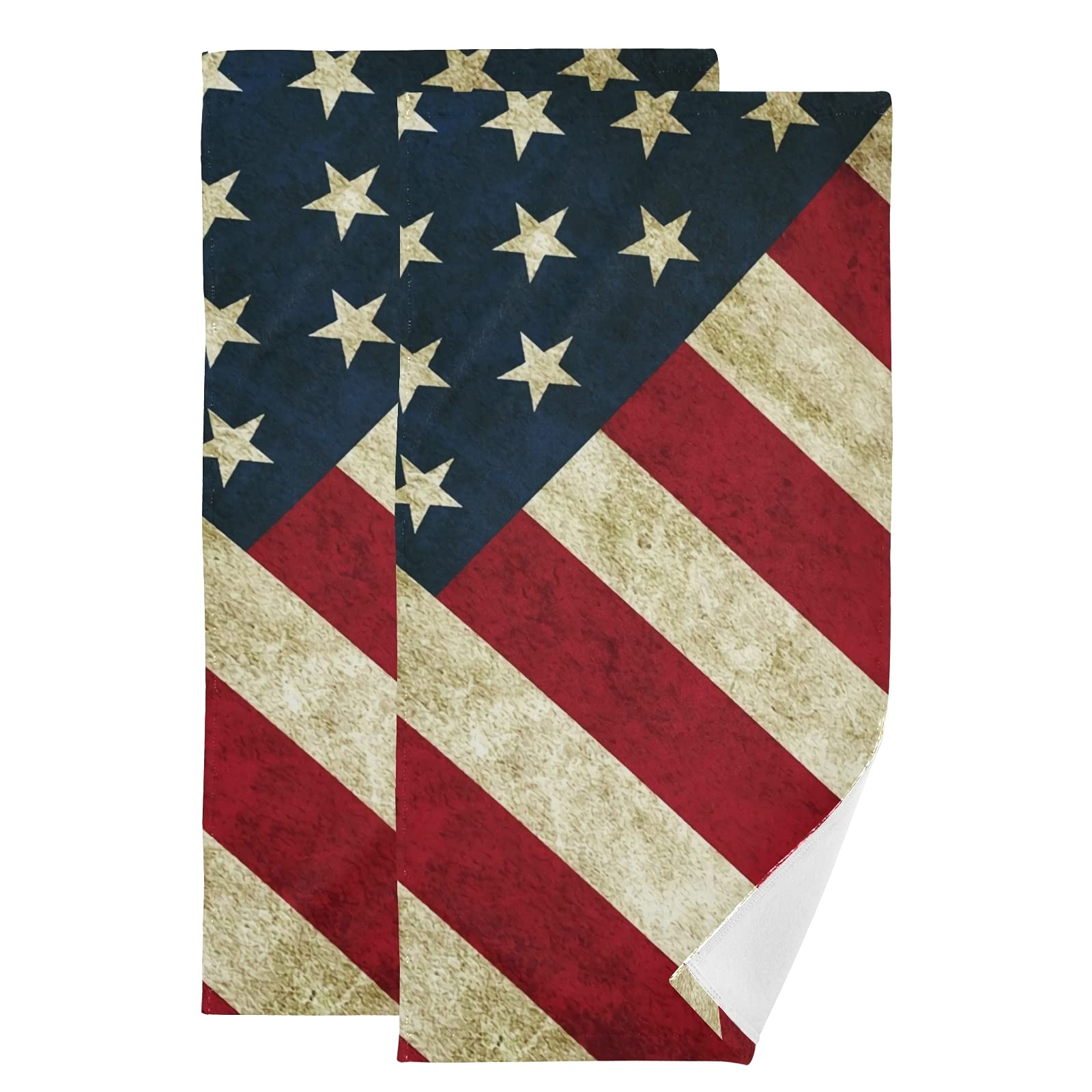 American Flag Patriotic Hand Towels 2-Pack - 28x14.5 Inch Super Soft & Absorbent Bath & Kitchen Towels for 4th of July, Memorial Day, Independence Day - Perfect for Bathroom, Gym, Home Decor & Gifts