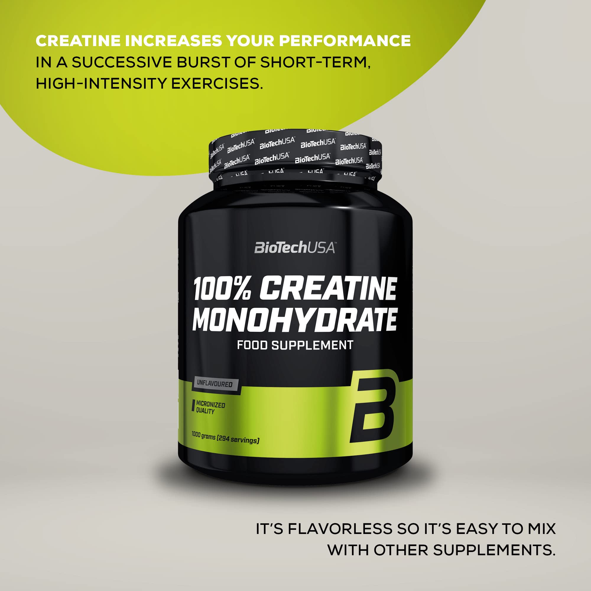 BioTechUSA 100% Pure Creatine Monohydrate Powder - 300g Unflavored Supplement for Muscle Growth & Strength | Pre-Workout & Post-Workout Recovery | Gym & Fitness Enthusiasts