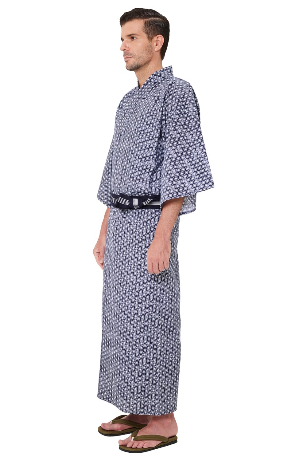 Men's Asanoha Yukata - Lightweight 100% Cotton Japanese Summer Kimono Robe for Relaxation, Spa & Beach Wear