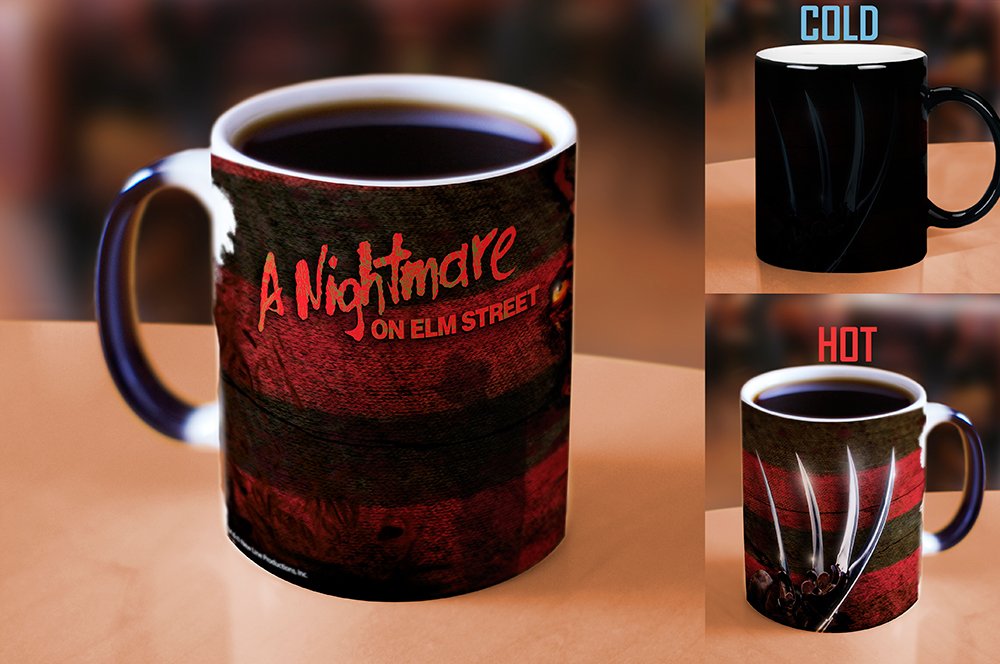 Nightmare on Elm Street Morphing Mug - Freddy Krueger Glove & Shirt Design Ceramic Coffee Cup, Black | Horror Movie Collectible Gift for Halloween & Horror Fans