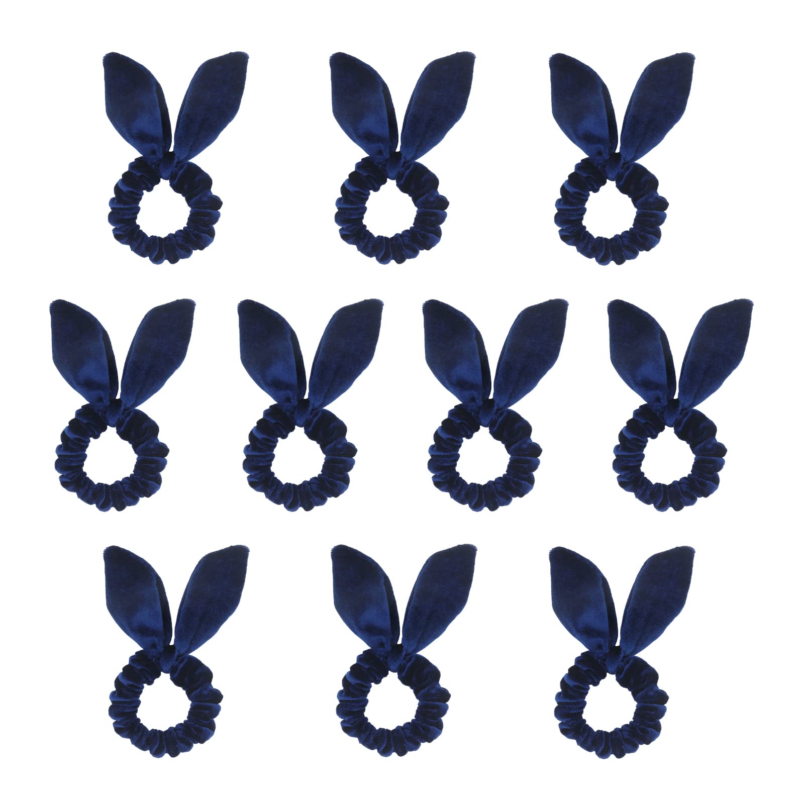 10 Pack Small Velvet Scrunchies for Women - Mini Thin Elastic Hair Ties with Durable Rubber Bunny Ear Design (Navy Blue) | Perfect for Daily Use, Workouts, and Fashion Accessories
