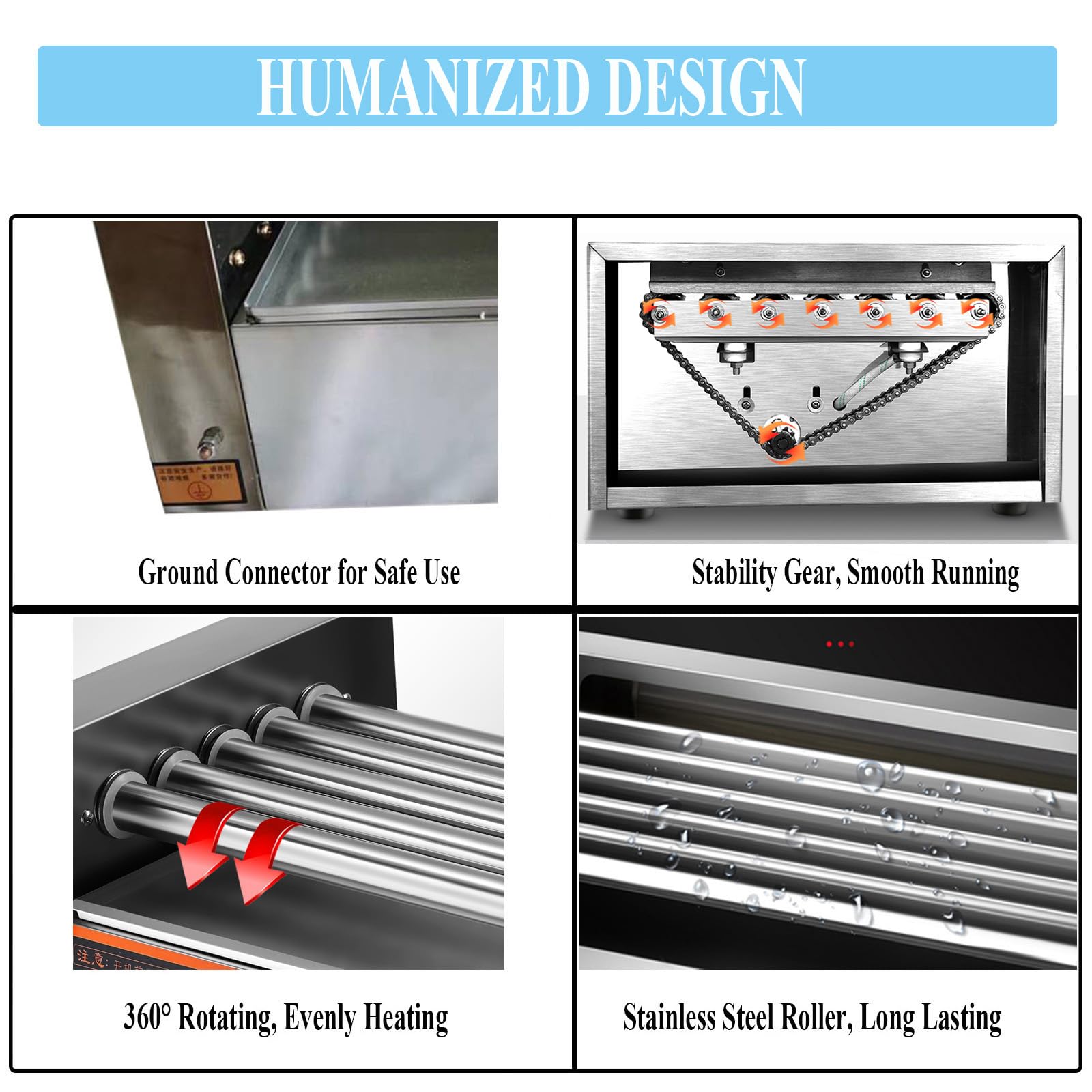 Commercial & Home Electric Hot Dog Roller Machine - 5 Stainless Steel Hot Dog Cookers - No Cover Silver - Perfect for Restaurants, Carnivals, Food Trucks and Family BBQs