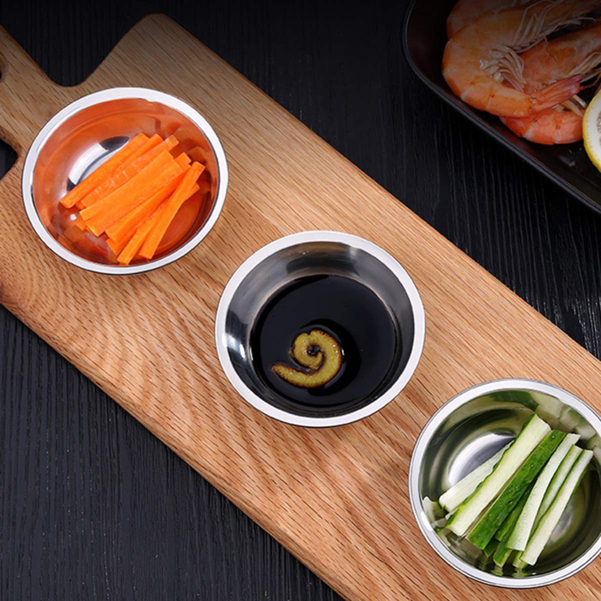 DOITOOL 5PCS Stainless Steel Sushi Dipping Bowls - 3.3 Inch Round Mini Appetizer Plates for Soy Sauce, Wasabi & Seasonings | Perfect for Sushi Restaurants, Home Dining & Japanese Cuisine