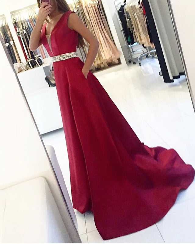 Elegant Cap Sleeve V-Neck Long Satin Prom Dress with Hidden Pocket - Perfect for Homecoming, Formal Dances & Evening Parties