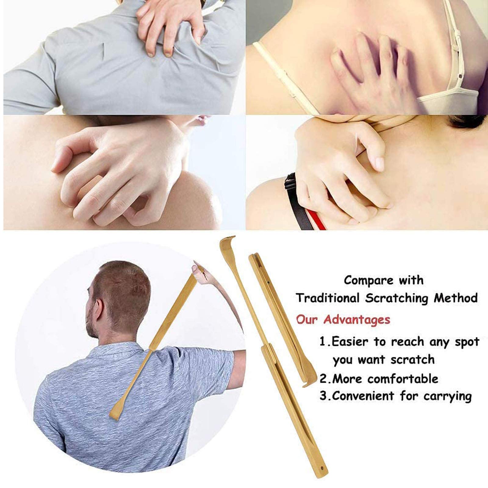 WOVTE Folding Bamboo Back Scratcher & Massager - Portable Itch Relief Tool for Men & Women | Perfect Christmas Gift Stocking Stuffer | Home, Office & Travel Use