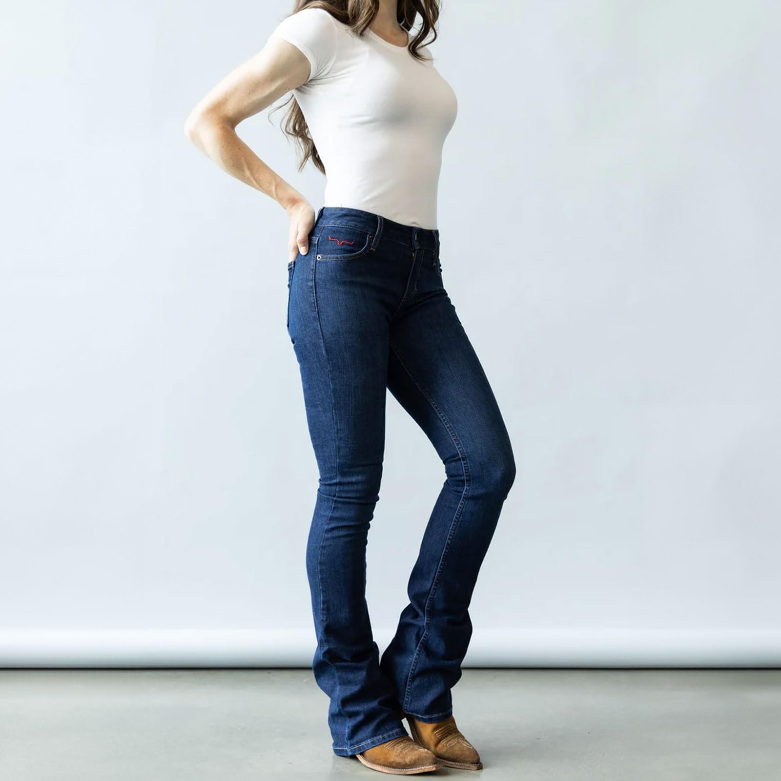 Kimes Ranch Women's Chloe Casual Western Mid-Rise Bootcut Jeans - Dark Wash Blue Tri-Blend Denim Pants for Everyday Wear & Country Style Outfits