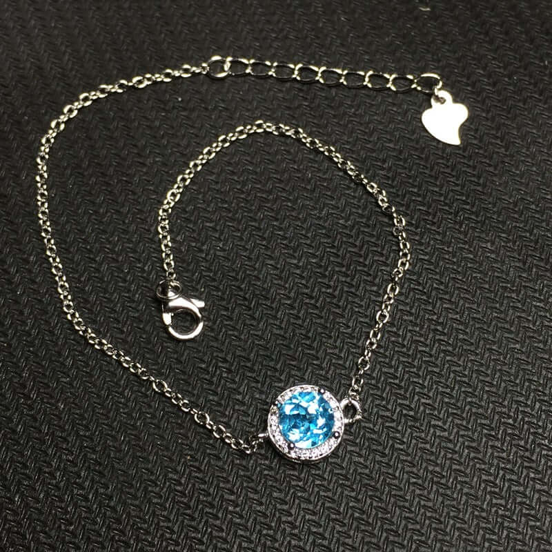 18K Rose Gold Swiss Blue Topaz Chain Bracelet - November Birthstone Jewelry for Women, Elegant Gift for Birthday, Anniversary & Special Occasions | Perfect for Everyday Wear, Parties & Formal Events | FME B003