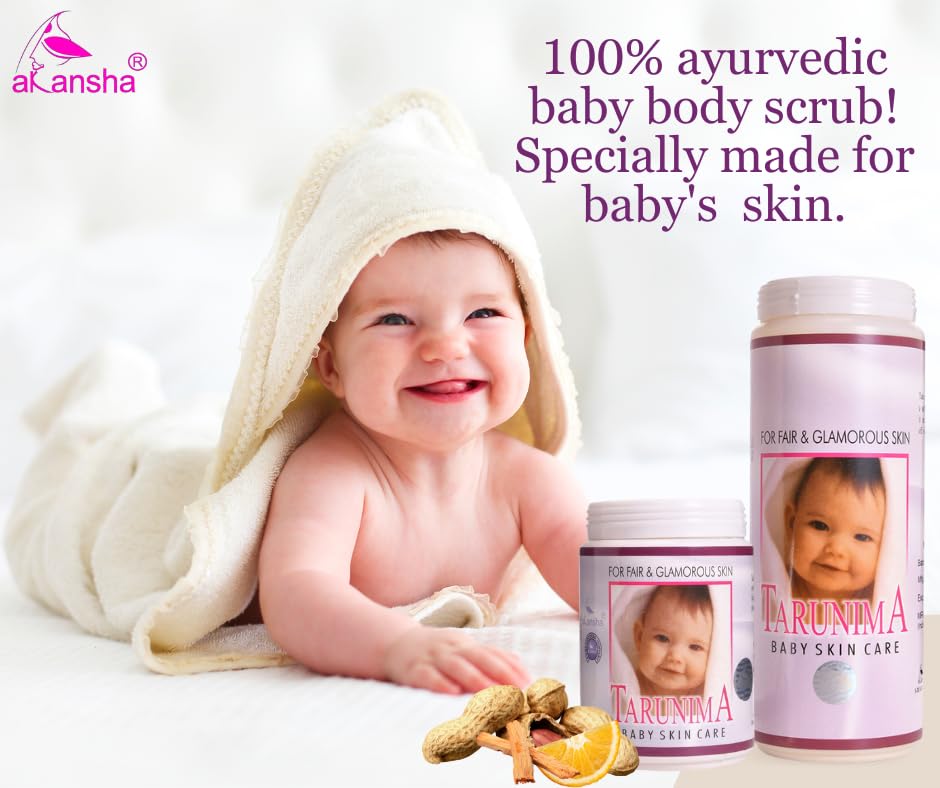 AKANSHA Tarunima Ayurvedic Skin Polishing Exfoliating Baby Face and Body Scrub - 100g Natural Exfoliator for Glowing Skin | Gentle Cleansing for Sensitive Skin | Perfect for Daily Skincare Routine & Spa Day at Home