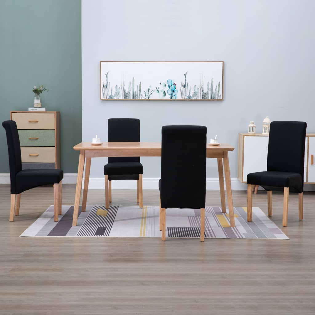 vidaXL 4-Piece Dining Chairs Set - Wood Frame Upholstered Fabric Side Chairs for Kitchen, Dining Room & Living Room - Black Accent Chairs | Perfect for Family Meals, Entertaining Guests & Home Decor
