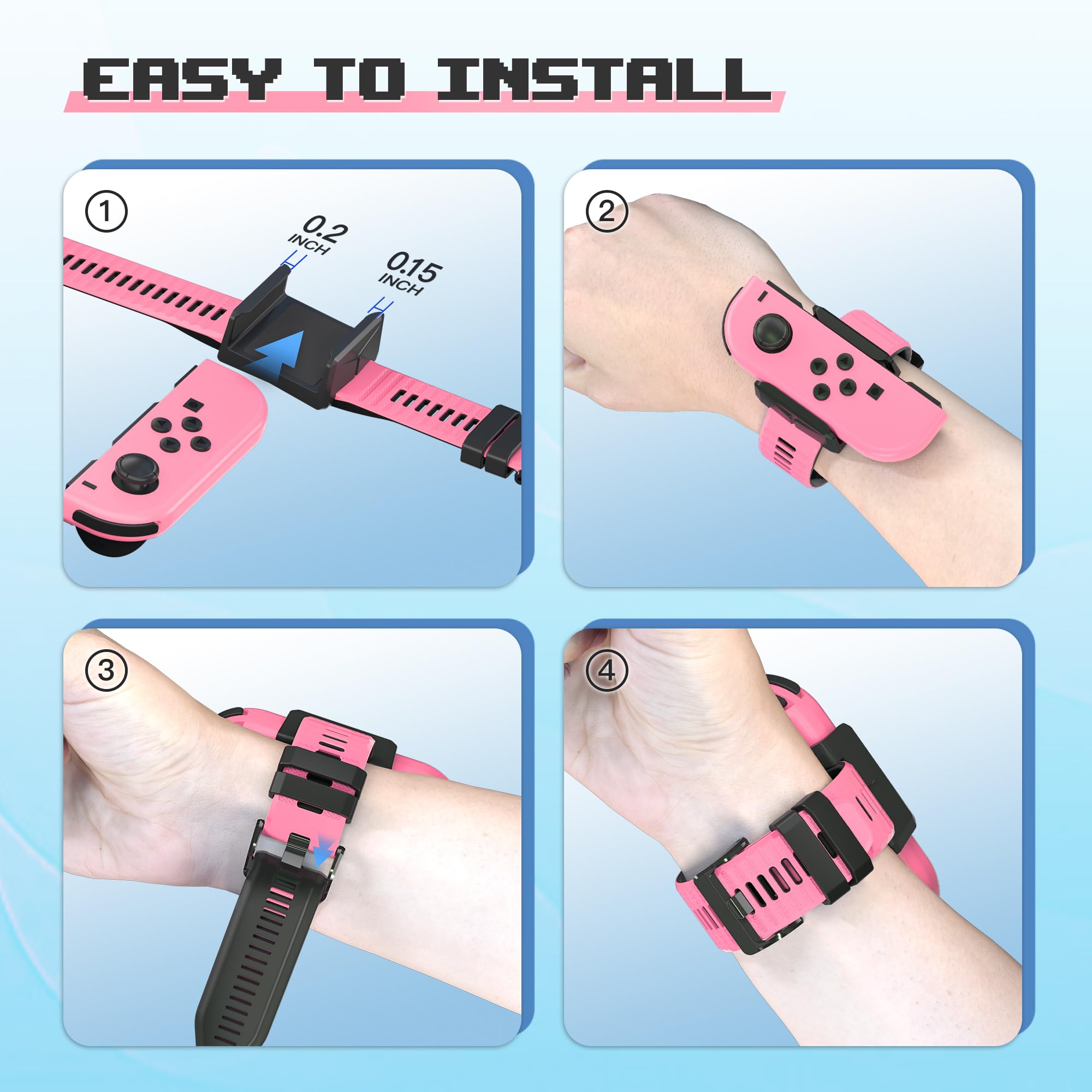 Narati Adjustable Silicone Wrist Straps for Nintendo Switch Joy Cons & OLED Model - 2 Pack Wrist Bands Compatible with Just Dance 2025/2024/2023/2022/2021 - Perfect for Kids & Adults Gaming Accessories - Ideal for Dance Games, Fitness Tracking & Motion Control Gaming