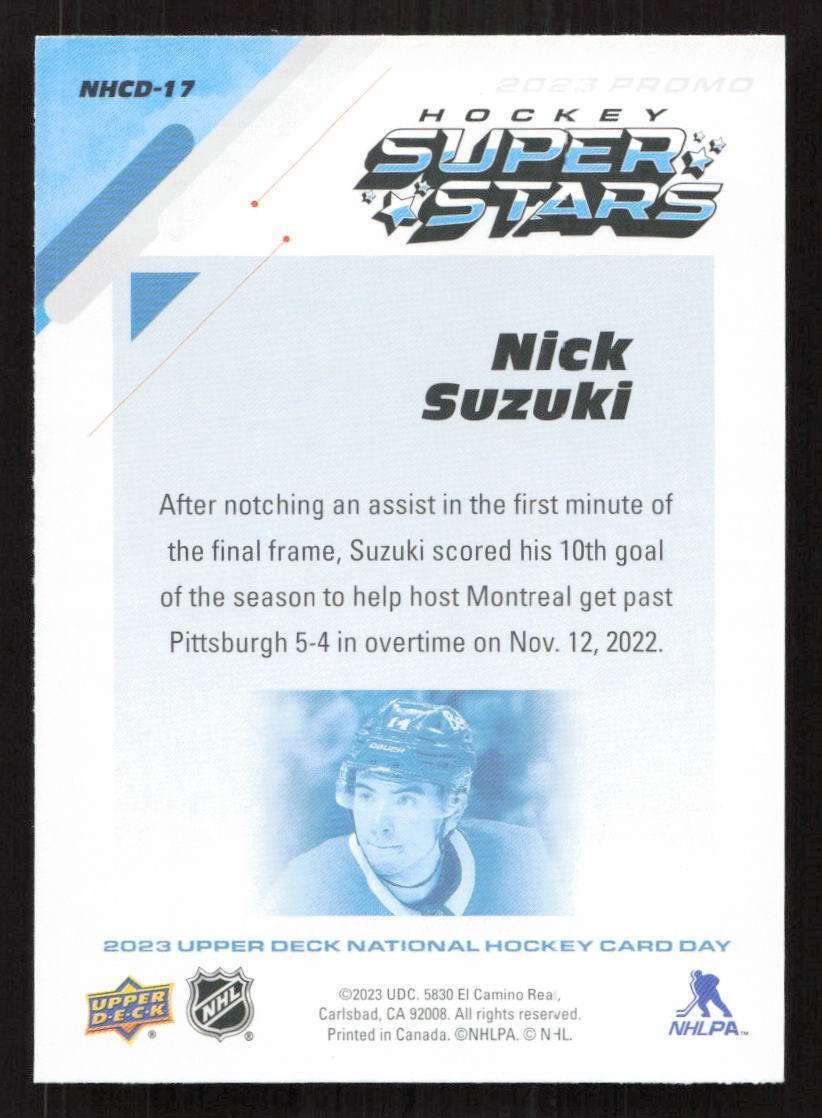 2023 Upper Deck NHCD #NHCD17 Nick Suzuki Montreal Canadiens Hockey Trading Card - Perfect for Collectors, Fans, and Sports Memorabilia Enthusiasts