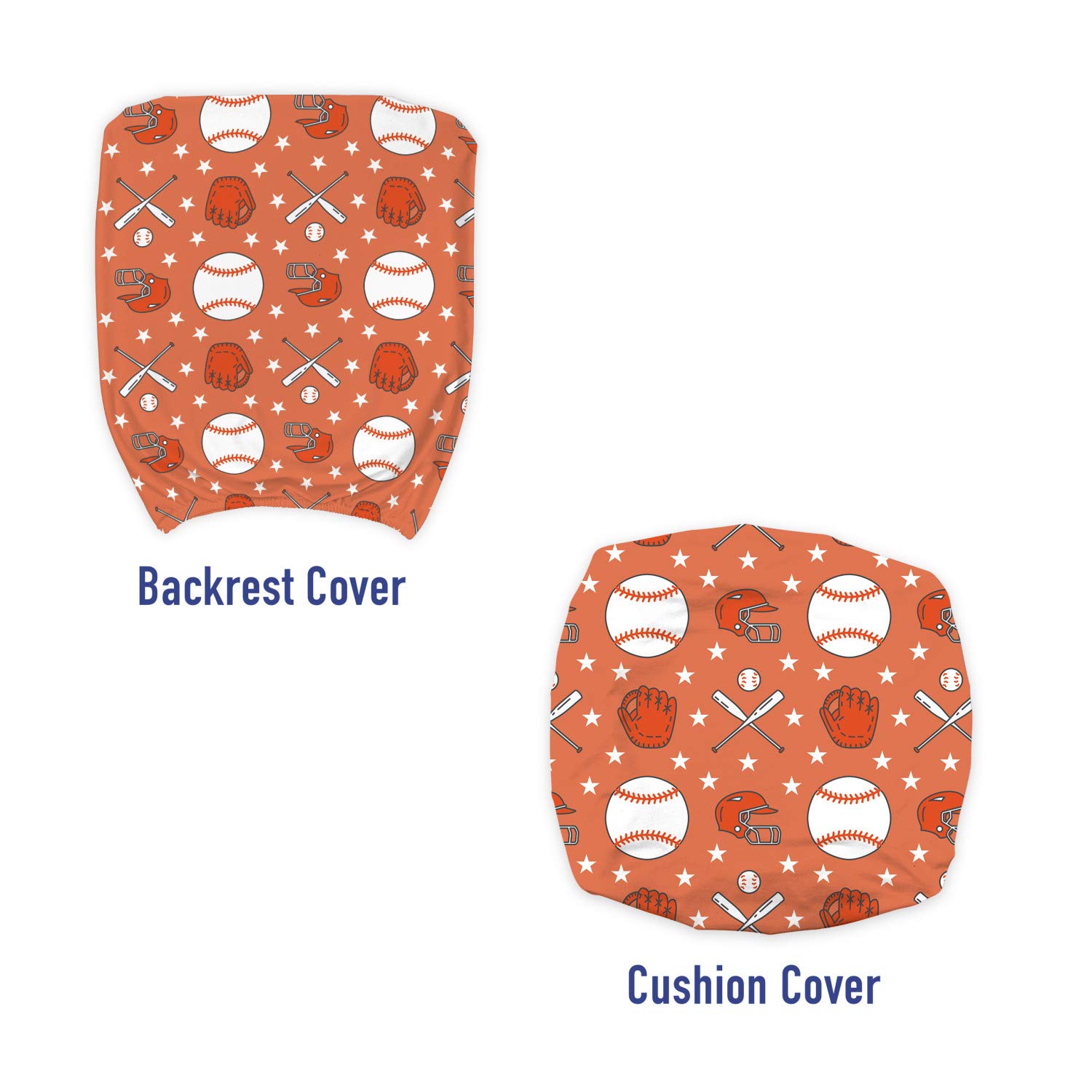 Lunarable Baseball Office Chair Slipcover - Softball Sport Game Design with Balls, Gloves & Bats for Professional Players - Stretchable Protective Fabric Cover in Orange & White - Perfect for Sports Fans, Game Rooms & Office Decor