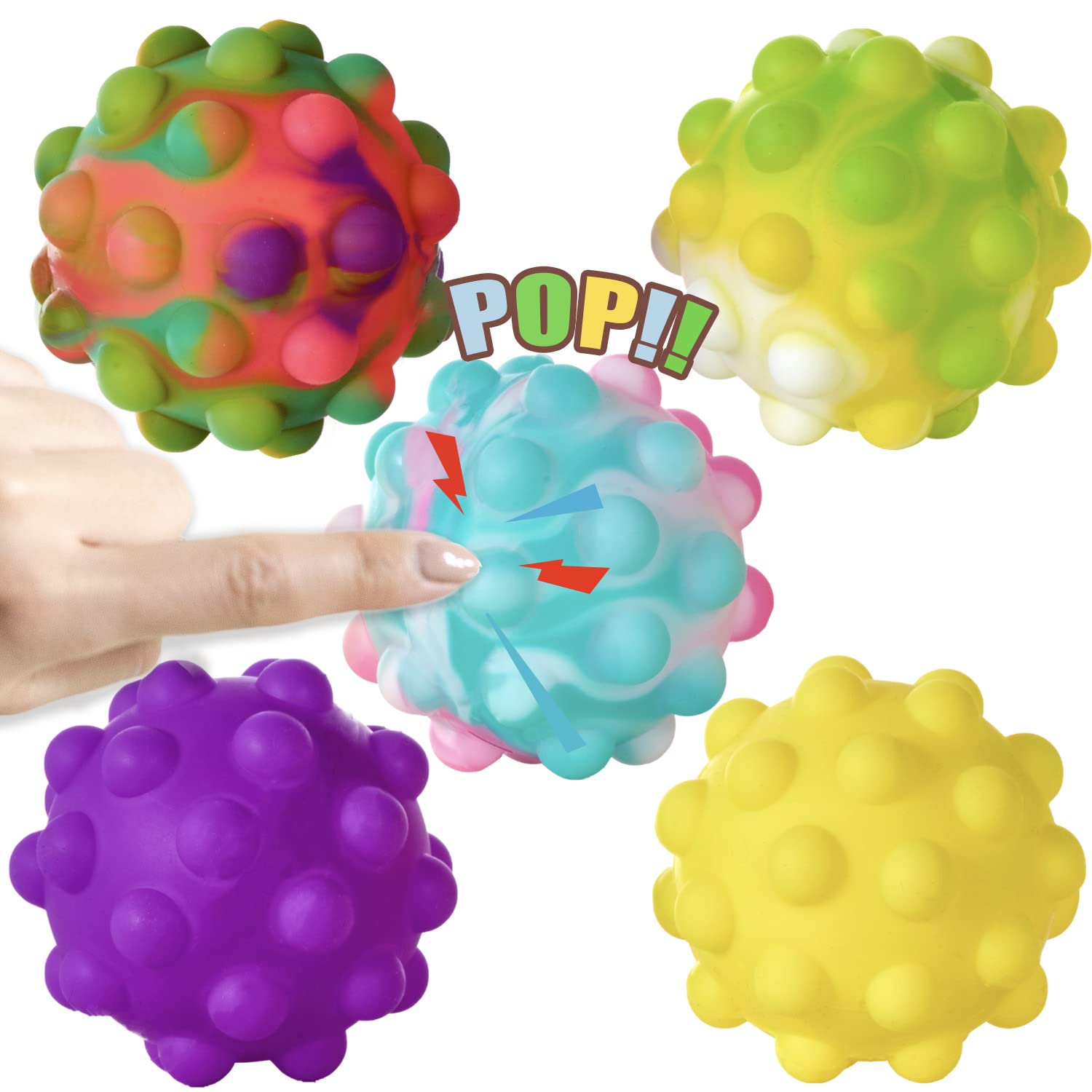 5 Pack Stress Relief Fidget Toys - 3D Silicone Squeeze Balls for Anxiety & Sensory Stimulation, Bubble Push Pop Sensory Toys for Adults & Kids - Perfect for Office, Classroom, Travel and Party Favors
