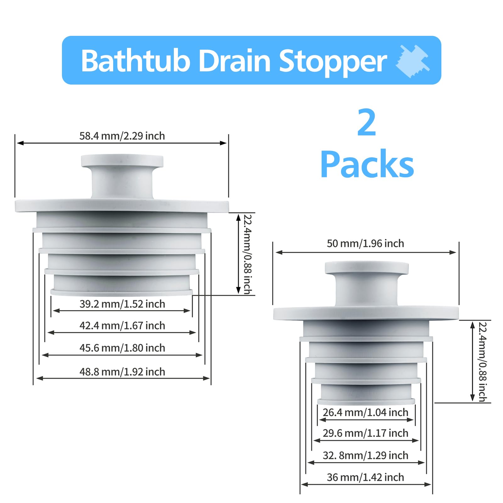 2-Pack Silicone Bathtub Drain Stopper - Universal Sink & Shower Plug for Bathroom, Kitchen, Washbasin - Leak-Proof, Durable Rubber Tub Plug for Home & Travel Use
