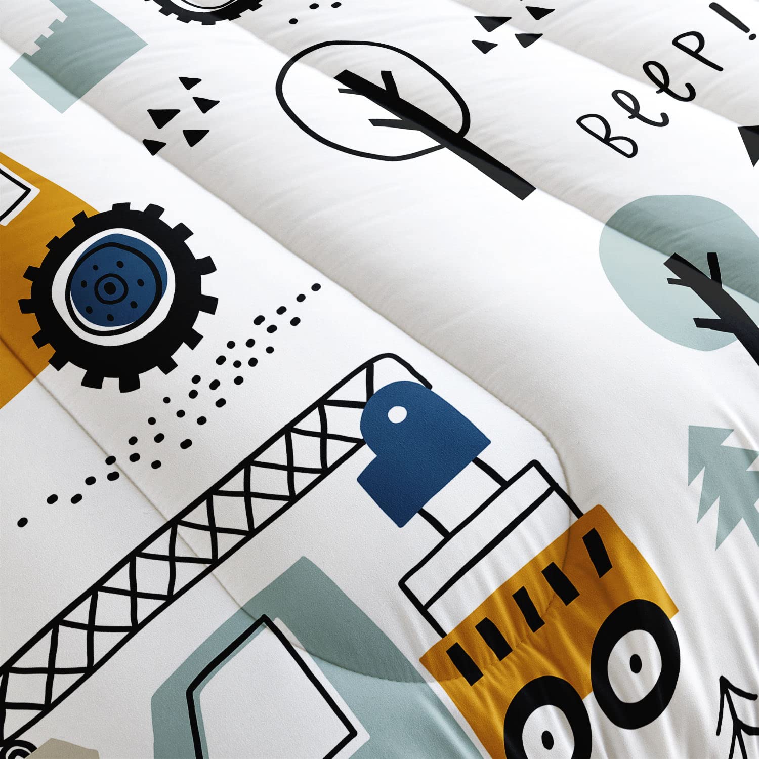 **Kids Construction Truck Bedding Set - Excavator & Bulldozer Themed Twin Comforter with 2 Pillowcases, Fun Cartoon Design for Boys & Girls - Perfect for Themed Bedrooms, Playrooms & Gift Giving**