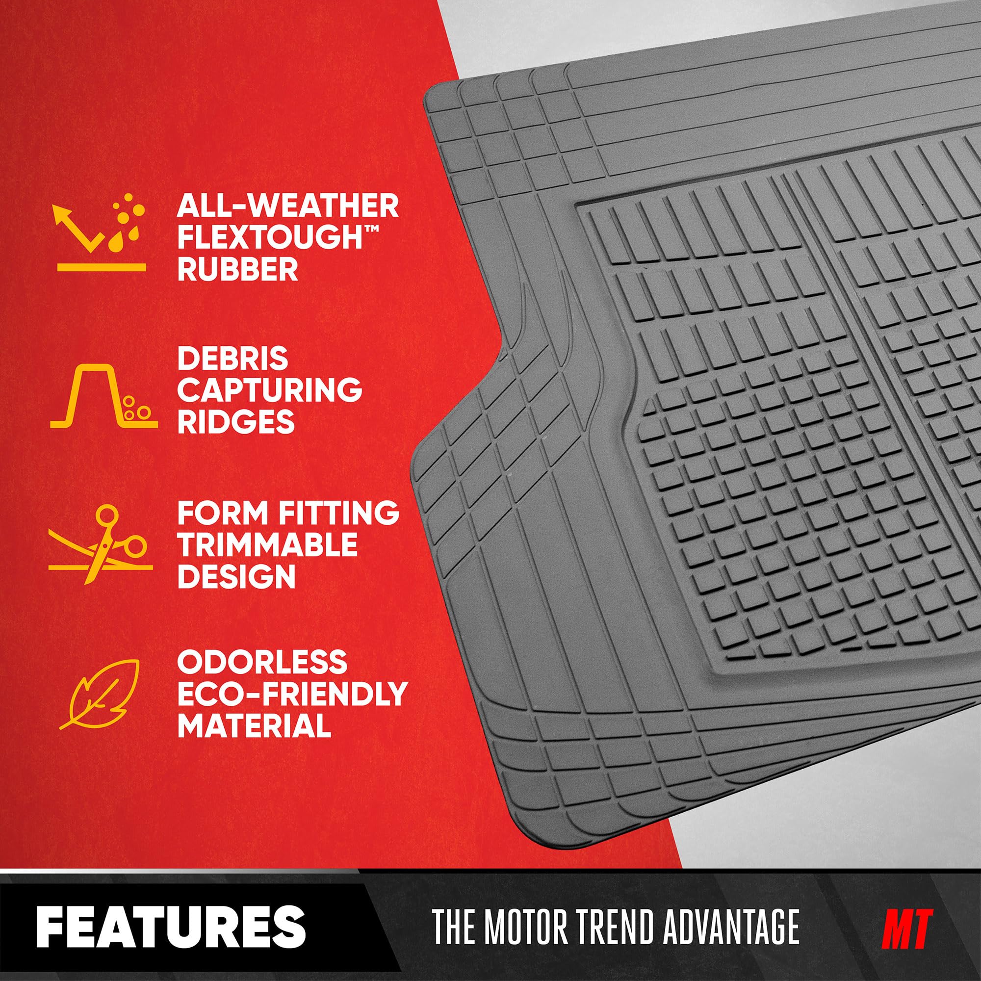 Motor Trend FlexTough Advanced Gray Rubber Car Floor Mats with Cargo Liner - All Weather Custom Fit Floor Mats for Cars, SUVs & Vans | Front & Rear Set | Durable Protection for Mud, Snow & Spills | Perfect for Daily Commute & Road Trips
