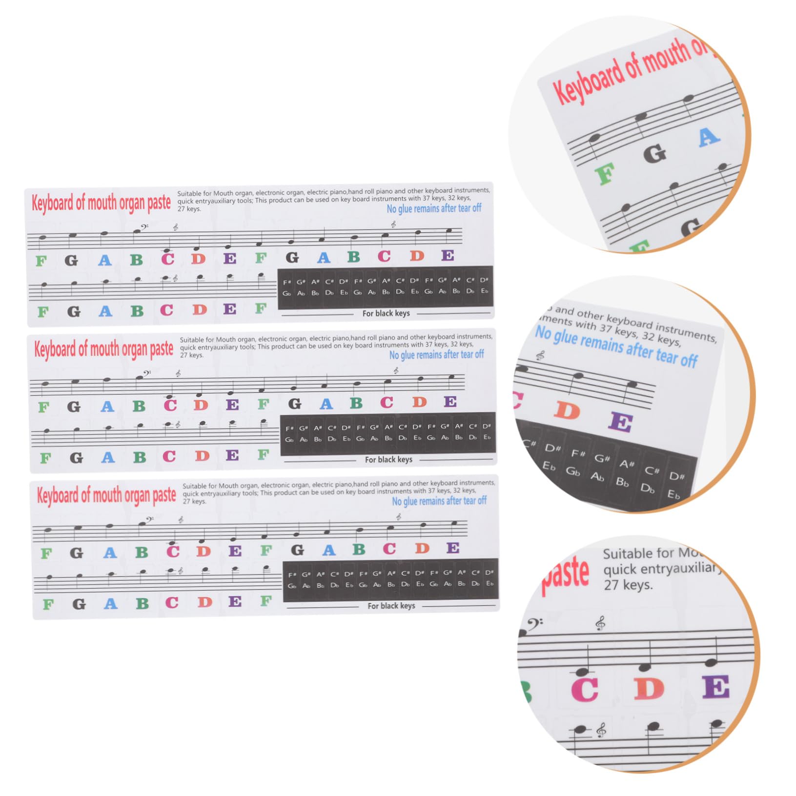 SUPVOX 6-Piece Piano Key Stickers for 32-Key Keyboard - PVC Harmonica Letter Stickers for Melodica, Organ & Music Instruments - Perfect for Beginners, Kids & Music Lessons