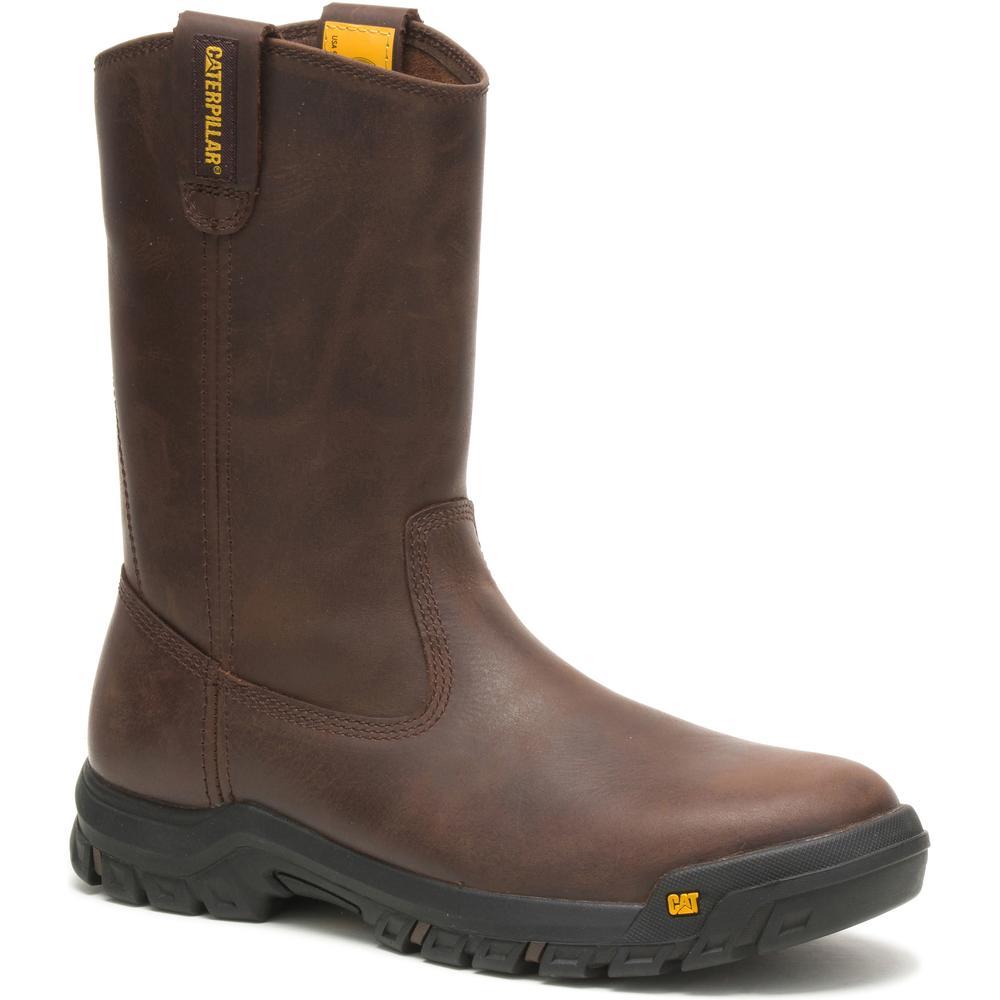 Men's Soft Toe Pull-On Work Boots - Comfortable Brown Leather Drawbar Boots for Construction, Farming & Outdoor Work