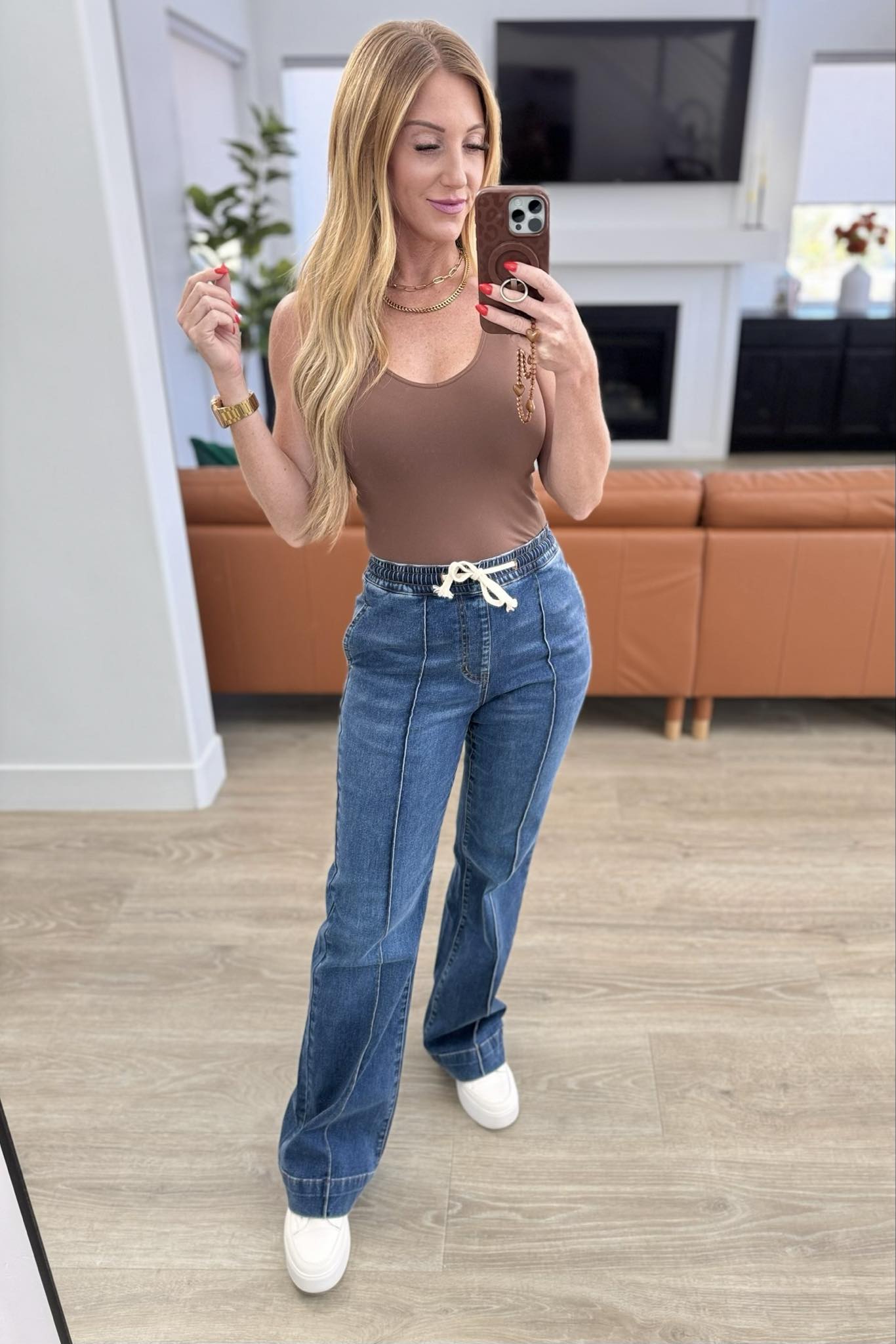 High Rise Wide Leg Denim Joggers for Women - Comfortable Stretchy Casual Pants for Lounge, Travel & Everyday Wear