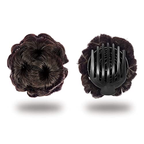 AB Glam Mart Clip-in Synthetic Hair Extensions for Girls - 1 Piece Dark Brown Fake Hair Bun Updo Accessories | Easy Bun Maker for Quick Hairstyles, Parties & Cosplay